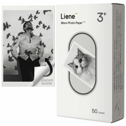 Liene Schwarz Weiß Fotopapier 2x3 Mini Fotodrucker - 50 Blatt 50x76 mm Premium Fotopapier mit Selbstklebender Rückseite, Mono Sofortfotopapier für Scrapbook, Retro & individuell Monochrom