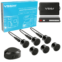 VSG24 Premium Wohnmobil Einparkhilfe zum nachrüsten, PDC Parksensoren hinten mit Stecksystem für einfachste Montage, Lautsprecher akustisch - 6 Rückfahrwarner Sensoren Parkhilfe Nachrüstsatz Schwarz Wohnmobil Schwarz