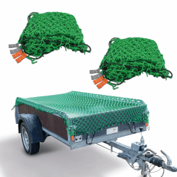 CargoVA® 2er Set Anhängernetze 2x3M - Hängernetz mit Gummiseil und Eckenmarkierung - zur perfekten Ladungssicherung Grün 2er-Pack 2x3M