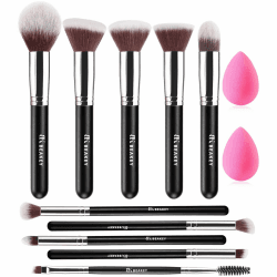 BEAKEY Pinselset Makeup Professionelles Foundation Make up Pinsel Set Premium Puderpinsel Lidschatten Blush Schminkpinsel Set Beauty Schwamm (10+2 Stück, Silber) a-Silber