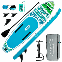 FunWater Aufblasbares Stand Up Paddle Board Surfbrett SUP Komplettes Paddleboard Zubehör Verstellbares Paddel, Pumpe, ISUP Reiserucksack, Leine, wasserdichte Tasche, Erwachsene Paddelboard Ocean B