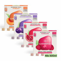 waterdrop® Microdrink Set | 48 Waterdrop Drops Würfel - 4 fruchtige Sorten | Zuckerfreies Getränkpulver | Geschmack für Wasser | kalorienarm mit wertvollen Vitaminen | Brausetabletten | Wasserzusatz Bestsellerset FLAIR