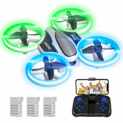 Mini Drohne mit Kamera HD 720P für Kinder, RC Drone mit LED Lichter,Quadrocopter mit 3D Flips, Kopflosem Modus und 3 Akkus,21 Min Lange Flugzeit,Spielzeug Drohne Helikopter für Kinder und Anfänger Grün