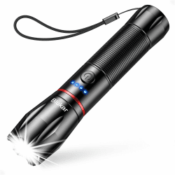 Blukar LED Taschenlampe Aufladbar, 2000 Lumen Extrem Helle Zoombares Taschenlampen mit 5 Lichtmodi und Langer Betriebsdauer, IPX6 Wasserdichte Handlampe für Camping, Wandern, Angeln, Outdoor, Notfäll Schwarz