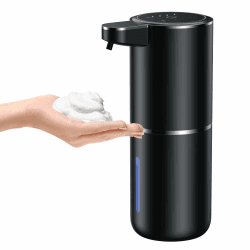 Fantictas Seifenspender Automatisch Wandbefestigung mit Sensor Infrarot,380ml Elektrischer Seifenspender ohne Bohren mit USB Wiederaufladbar,IPX5 Wasserdicht für Bad Toilette Küche Schwarz Schaumtyp