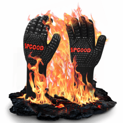 SPGOOD Grillhandschuhe hitzebeständig 800 Grad feuerfeste Handschuhe Kochhandschuhe Backhandschuhe für Küche Grill BBQ Ofenhandschuhe,Schwarz(L/XXL) L-XXL Schwarz