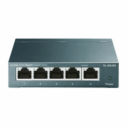 TP-Link TL-SG105 5-Ports Gigabit Netzwerk Switch (bis 2000 MBit/s im Vollduplexmodus, geschirmte RJ-45 Ports, Metallgehäuse, optimiert Datenverkehr, IGMP-Snooping, unmanaged, lüfterlos) blau metallic