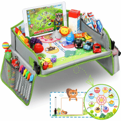 lenbest Kinder Reisetisch - Riesenrad Hintergrund Knietablett Reisetisch und Faltbare Einstellbar Esstisch Spieltisch - mit Bonus für 1 Wiederverwendbare Zeichenfläche und 1 Löschbarer Stift grün
