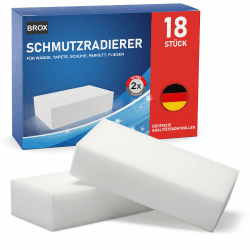 BROX® Schmutzradierer – 18x Schwamm – Radierschwamm für weiße Wände, Schuhe und Böden – Robuster Zauberschwamm Magic Eraser für alle Arten von Flecken 18 Stück (1er Pack)
