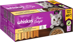 Whiskas 1+ Katzennassfutter Ragout Geflügel Auswahl in Gelee, 40x85g (1 Packung) – Hochwertiges Nassfutter für ausgewachsene Katzen in 40 Portionsbeuteln Geflügel Ragout 3.4 kg (1er Pack)