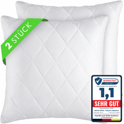 Polyester Kopfkissen (40x40 cm groß) - 2er Set Kissen für Bett und als Dekokissen - Mit Reißverschluss für Füllung - Sofakissen - Zierkissen für Couch und Sofa - Ökotex - Waschbar bis 60° - Weiß 2 St. | 40x40cm