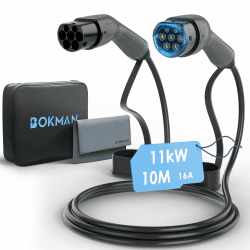 bokman Typ 2 Ladekabel, Modus 3 / 16A / 11 kW / 3-Phasig / 10 Meter, Typ 2 auf Typ 2 EV Ladekabel für Elektroauto mit Tragetasche und Mikrofasertuch 11kW 16A 10M