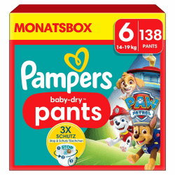 Pampers Windeln Paw Patrol Pants Größe 6 (14-19kg) Baby-Dry, Extra Large mit Stop- und Schutz Täschchen, MONATSBOX, 138 Höschenwindeln Größe 6 (138 Stück) NEU