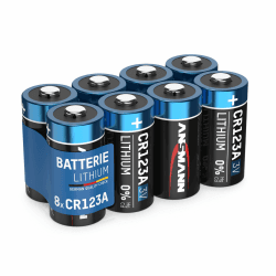 ANSMANN CR123A 3V Lithium Batterie, 8 Stück, 1500mAh, Einwegbatterie für Alarmsysteme Spielzeug Taschenlampen Kamerablitz, Rundzelle, leistungsstark CR123A CR123A