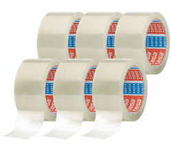 tesapack 64014 im 6er Pack - Geräuscharmes Paketklebeband zum Verpacken von Paketen und Versandschachteln - transparent - 6 Rollen je 66 m Single 6 Rollen