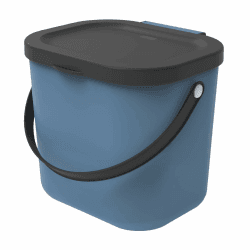 Rotho Albula Biomülleimer 6l mit Deckel und Henkel für die Küche, Kunststoff (PP) BPA-frei, blau/anthrazit, 6l (23.5 x 20.0 x 20.8 cm)