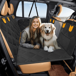 Loiion Hundedecke Auto Rückbank mit Harter Unterseite, Rücksitzverbreiterung Hund, Autohängematte für Hunde, Sturzprävention Wasserdicht Hundematte Auto für Meisten Auto SUV LKW, Schwarz Schwarz All-Inclusive