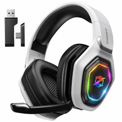 OZEINO OW810 Gaming Headset, Type-C & USB Schnittstelle 2.4GHz Wireless Headset mit, Bluetooth Headset, Headset Mit Mikrofon Geräuschunterdrückung, für PC/PS4/PS5/Mac, 20H+ Akkulaufzeit - Weiß