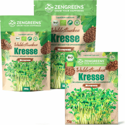 ZenGreens® - Bio Kresse Sprossen Samen - Wähle zwischen 10g, 200g und 500g - Kresse Samen - Keimrate von über 96% - Kresse Bio Saatgut zum Keimsprossen ziehen - wiederverschließbare Verpackung 200 g (1er Pack) Bio Kresse Samen