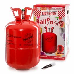 Party Factory Ballongas, 400l Helium für 50 Luftballons, Einwegflasche mit Heliumgas, Gasflasche mit Füllventil für Heliumballons