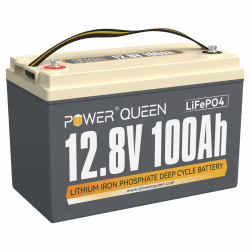 Power Queen 12,8V LiFePO4 100Ah Batterie, 1280Wh Lithium-Eisen Batterie mit 100A BMS, bis 15000+ tiefe Zyklen, weit verbreitet für Wohnmobil, Wohnmobil, Road-Trip, Solarsystem 12.8V100Ah