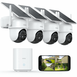 AOSU 2K PTZ Überwachungskamera Aussen Solar, 4 Cam-Kit, 360°/90° Automatische Verfolgung, ohne Abo - lokaler Speicher, Farbnachtsicht, Kabellos - einfache Einrichtung, 2-Wege-Audio, 2,4/5GHz Wifi 4-Cam-Kit