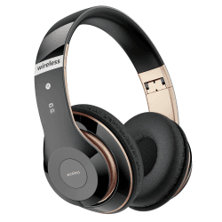 Lankey Sound Kopfhörer Kabellos Bluetooth, Bluetooth Kopfhörer Over-ear mit 6 EQ Modi, 65 Std Kabellose Kopfhörer mit Eingebautem HD-Mikrofon, FM, SD/TF für Outdoor, Transport, Reisen, Studium Schwarzes Gold