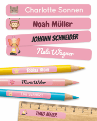 melu kids® Namensaufkleber Kinder für Schule & Kita (75 Stück) - Personalisierte Aufkleber mit Namen für Stifte und alle Schulsachen - Wasserfest in Spülmaschine (Rosa) 75 Stück Rosa