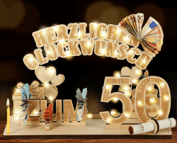 Giftota Original 50. Geburtstag Geldgeschenke Holz mit LED Lichterkette, Geschenke zum 50 Geburtstag Mann Frau, 50. Geburtstag Dekoration