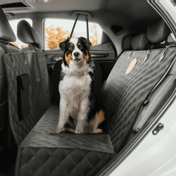 Rudelkönig Hundedecke Auto Rückbank - Wasserabweisende Autoschondecke für Hunde mit Seitenschutz und Sichtfenster - Kratzfeste Autodecke für den Rücksitz Universal Schwarz Gesteppt