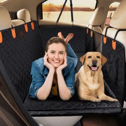 JOEJOY Hundesitzbezug mit Harter Unterseite, Hundedecke Auto Rückbank Verbreitert, Autoschondecke Hund Rücksitz Wasserdicht Kratzfest rutschfest, Hundeschutz Auto Rückbank kompatible Kindersitze 132 x 63 cm Schwarz