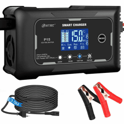 HTRC Ladegerät Autobatterie 12V 15A / 24V 10A, Vollautomatisches Intelligentes Batterieladegerät mit Temperaturkompensation und LCD-Touchscreen, Erhaltungsladegerät für Auto Motorrad und Boot