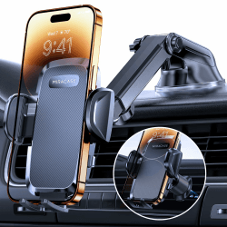 Miracase Handyhalterung Auto[Verbesserter Saugnapf&Metall-Doppelhaken] Handyhalter Auto Lüftung Armaturenbrett Windschutzscheibe, KFZ Handy Halterung für iPhone Samsung Galaxy Alle Smartphones Schwarz