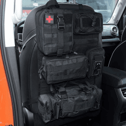 EOIS Molle Nylon Taktisch Autositz Organizer Vordersitz Rücken Aufbewahrungstasche Rückenlehnenschutz mit 5 Taschen für alle Fahrzeuge Schwarz