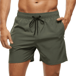 Arcweg Badehose für Herren mit Reißverschlusstasche Atmungsaktiv Wasserabweisend Badeshorts Männer Trainingsshorts Elastisch Verstellbar Mit Tunnelzug Meshfutter M Grün