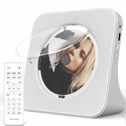 Greadio CD-Player Tragbar mit Bluetooth 5.0,CD-Musik-mit Fernbedienung,HiFi-Sound-Lautsprecher,Staubschutz,LED-Bildschirm,FM-Radio,unterstützt AUX/USB,Kopfhörerbuchse für Geschenk,Zuhause Weiß