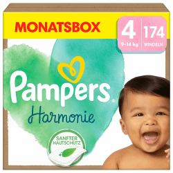 Pampers Baby Windeln Größe 4 (9-14 kg) Harmonie, MONATSBOX, Sanfter Hautschutz Und Pflanzenbasierte Inhaltsstoffe, 174 Stück Größe 4 (174 Stück) NEU
