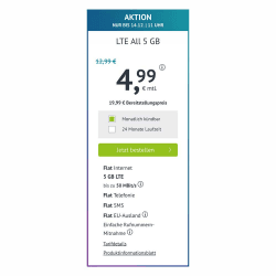 [Nur noch heute bis 11 Uhr] handyvertrag.de: Sim-Only mit 5GB LTE und Allnet Flat