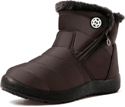 Hsyooes Winterstiefel Damen Wasserdicht Winterschuhe Warm Stiefeletten Winter Schneestiefe Gefüttert Kurzschaft Stiefel Rutschfeste Schlupfstiefel Boots Flach 38 EU Kaffee A