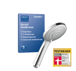 Duravit Universal Duschkopf, Duschbrause mit 3 Strahlarten (Rain, Intense , Soft ), Handbrause rund (Ø 110 mm), Brausekopf mit wassersparender MinusFlow-Funktion, reinigungsfreundlich, Chrom wassersparend (MinusFlow), mit 3 Strahlarten (Strahlscheibe) Chr