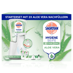 Sagrotan No-Touch Automatischer Seifenspender Weiß – Vorratspack – Inkl. Sagrotan Nachfüllern Aloe Vera – 2 x 250 ml Flüssigseife