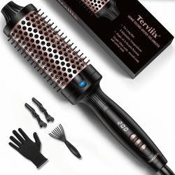 Terviiix Thermal Brush, 45 mm Heiße Bürste für lockeres & voluminöses Haar, Keramik-Turmalin-Ionen-Lockenstabbürste Hot Brush, Digitalanzeige 5 Temperaturen Thermobürste, Dual-Spannung 45mm Schwarz