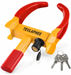 Tevlaphee Radkralle Parkkralle mit Sicherheitsschloss und 3 Schlüsseln für PKW Wohnwagen Anhänger - Reifenbreite 19-30cm - Felgenkralle Reifenkralle Wegfahrsperre Diebstahlsicherung Rot & Gelb-1