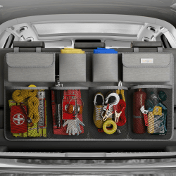 SURDOCA® kofferraum organizer auto - 3rd Gen [doppelte Kapazität] organizer auto, ausgestattet mit [Starkes elastisches Netz & 4 Zauberstabstruktur],kofferraumtasche,autotasche kofferraumtasche (Grau) Grau L-90x46 cm