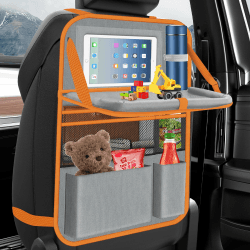 Oneyus Auto Organizer, Autositz Organizer Große Rückenlehnenschutz Auto Kinder Multifunktional Wasserdicht Rücksitz Organizer mit Klapptisch,Tablet Tasche und Viele Taschen-Grau Orange Grau Orange 1 Stück