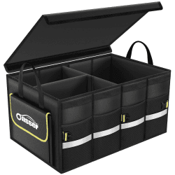 Oasser Kofferraumtasche Kofferraum Organizer mit Deckel Autobox Auto Box Tasche Wasserdicht Rutschfest Faltbar mit Griffe Reflexstreifen 55*35*27cm