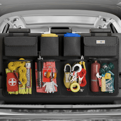 SURDOCA kofferraum organizer auto - 3rd Gen [doppelte Kapazität], ausgestattet mit [Starkes elastisches Netz & 4 Zauberstabstruktur],kofferraumtasche,autotasche kofferraumtasche Schwarz L-90x46 cm