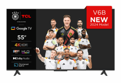TCL 55V6B 55 Zoll, 4K Ultra HD, HDR TV, Smart TV unterstützt von Google TV (Dolby Audio, Motion Clarity, Sprachsteuerung, Kompatibel mit Google Assistant, Chromecast eingebaut V6B 2024 Model 55 Zoll