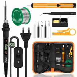 Lötkolben Set 80W LCD Einstellbar Temperatur 180-520°C Lötkolben mit Ein/Aus Schalter, 50g Lötdraht, 5 Lötspitzen, Entlötpumpe, Lötkolbenständer, Pinzette, Lötset für Elektrische Arbeiten.