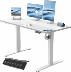JUMMICO Höhenverstellbarer Schreibtisch Höhenverstellbar Elektrisch, Ergonomischer Steh-Sitz Tisch Stehpult Verstellbarer Computertisch,Stehschreibtisch Bürotisch Standing Desk,120 x 60 cm, Weiß Weiß 60 x 120 cm